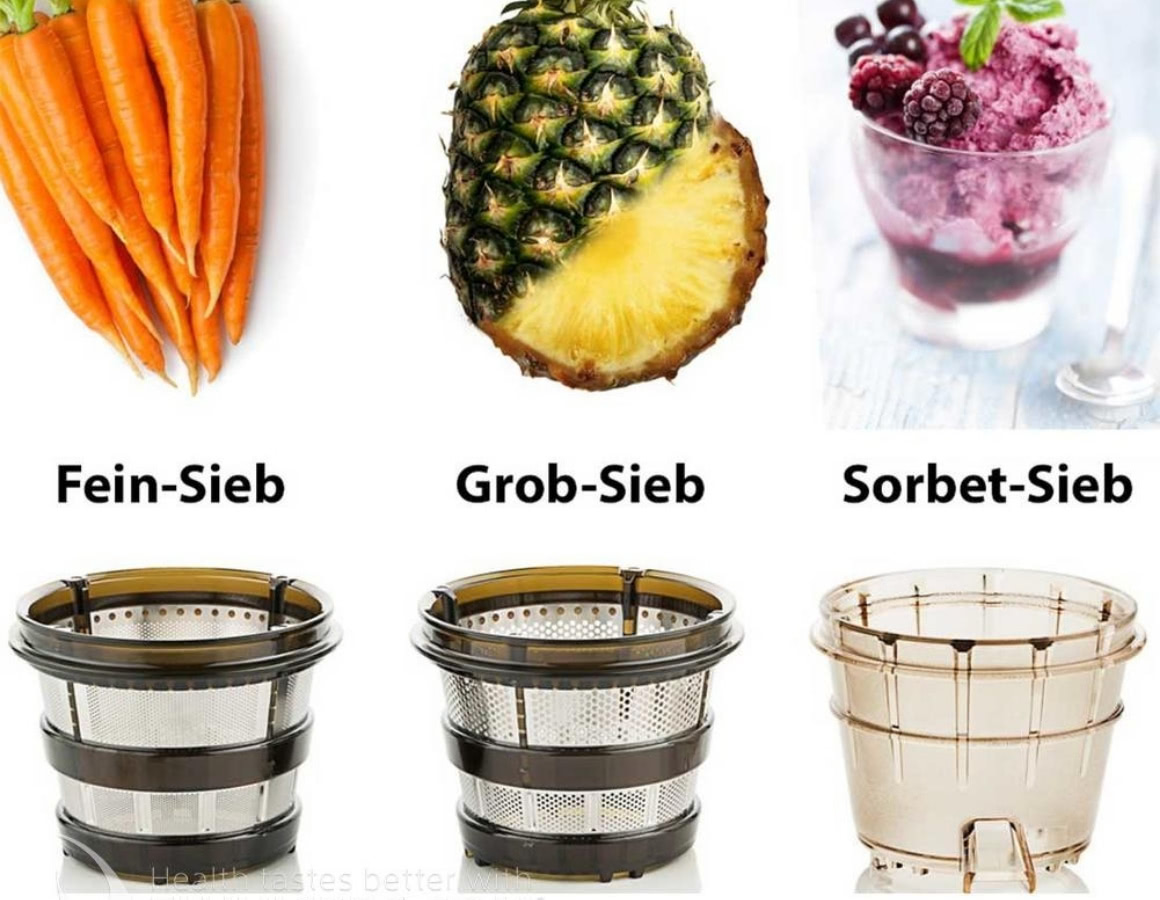 Sieb-Einsätze und Sorbert-Einsatz des Sana Juicer EUJ-828
