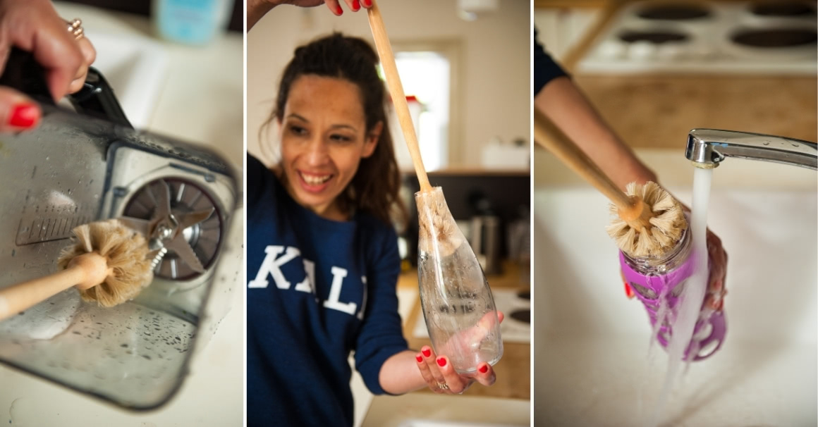 Bürste in Behälter Retap Lifefactory Collage mit Reinigungsbürsten